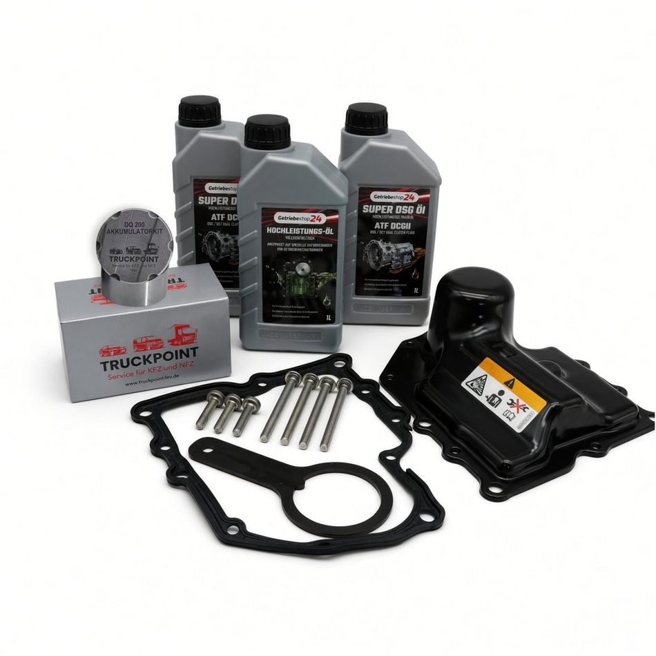 DQ200 pressure accumulator repair kit including transmission oil – Reinforced repair kit